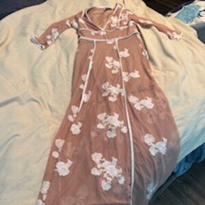 LOVELY BEIGE and white embroidered flower maxi dress